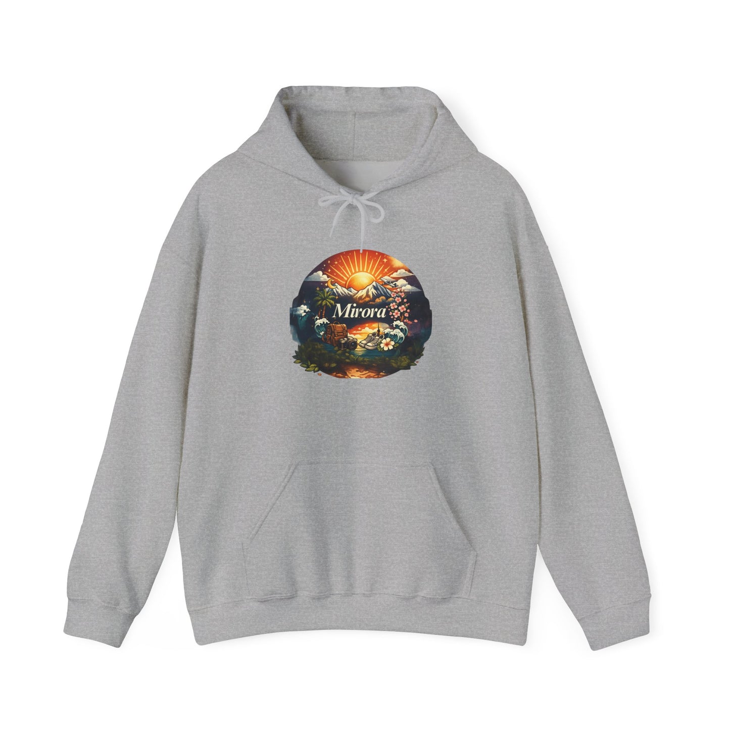 Sunrise Nature Hoodie — Mirava Scenic Mountain & Ocean Graphic Hoodie