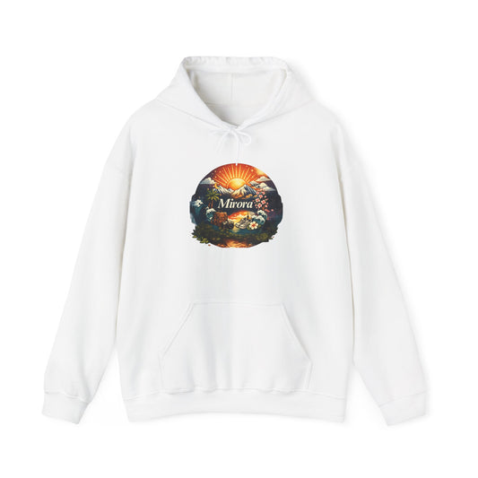 Sunrise Nature Hoodie — Mirava Scenic Mountain & Ocean Graphic Hoodie