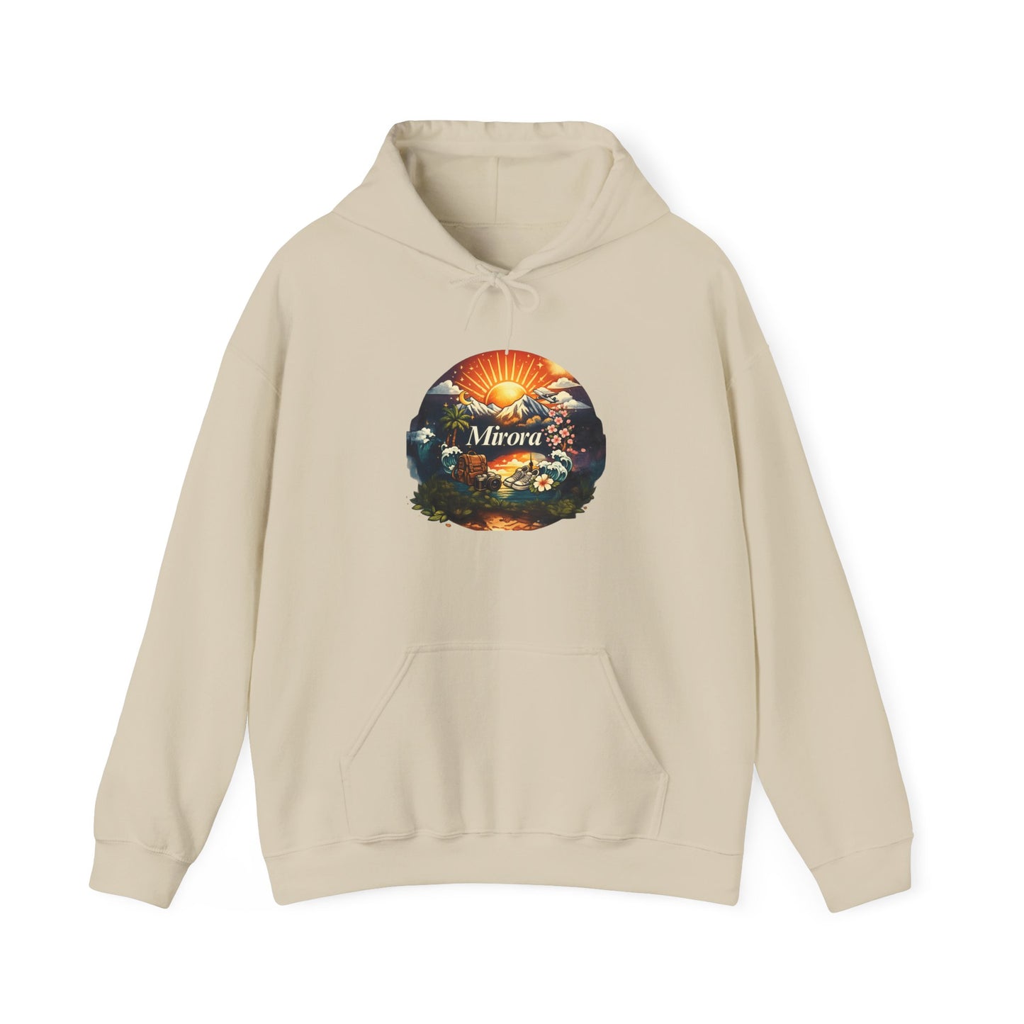 Sunrise Nature Hoodie — Mirava Scenic Mountain & Ocean Graphic Hoodie