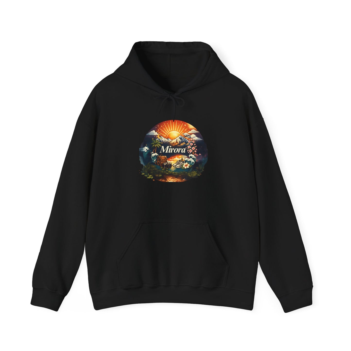 Sunrise Nature Hoodie — Mirava Scenic Mountain & Ocean Graphic Hoodie