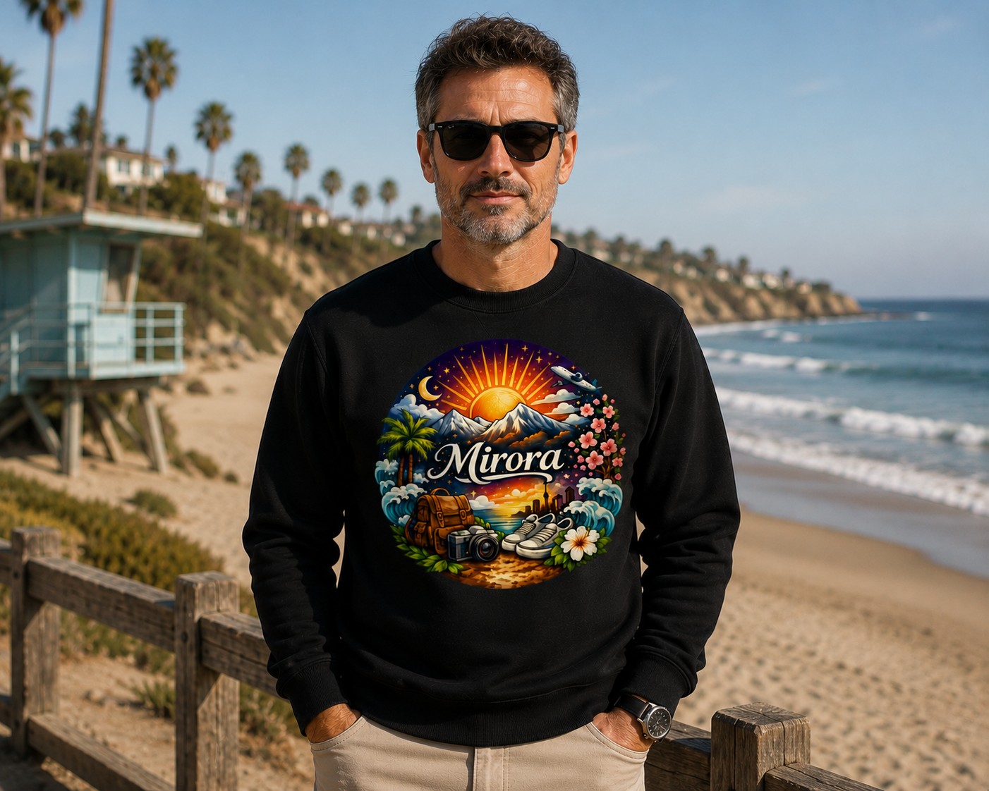 Sunrise Landscape Crewneck Sweatshirt — 'Aurora' Nature Graphic
